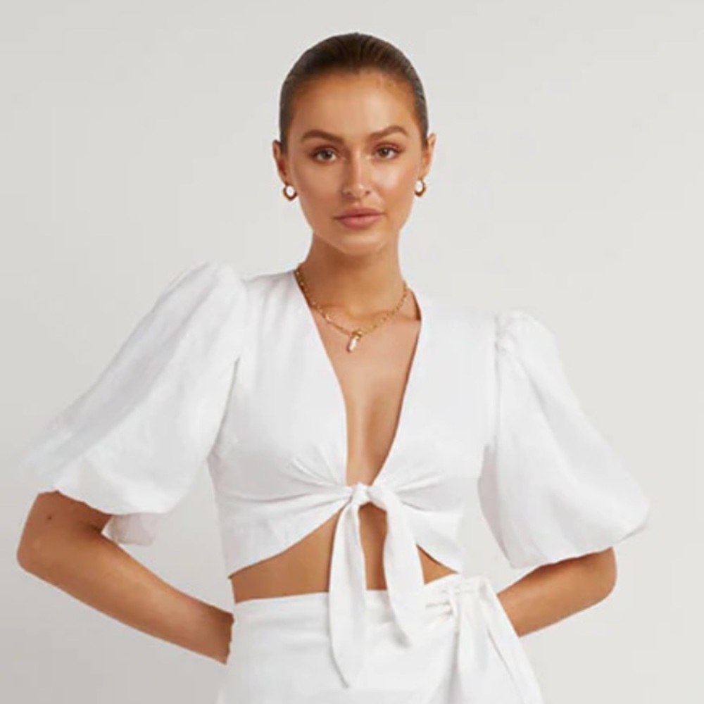 HALLIE WHITE LINEN TOP - 2 / WHITE